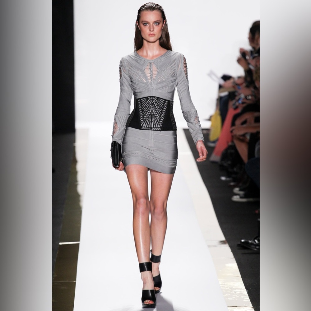 Herve Leger Roselynn Gray long sleeve dress size M